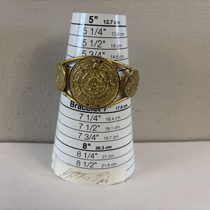Gold-Tone Aztec Mayan Sun Calendar Medallion Cuff